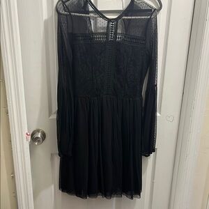 Black Mini Sundress with Long Bishop Sleeves for Cocktail